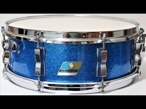 Ludwig No. 908P Jazz Festival 5x14" 8-Lug Snare Drum with Pointed Blue/Olive Badge 1969-1971 Sparkling Blue Pearl image 10