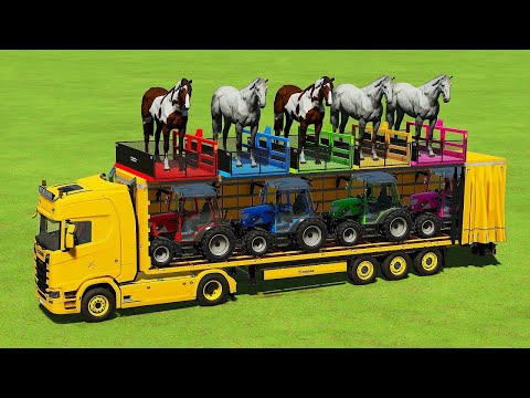 TRANSPORTING HORSES AND FORD POLICE CARS WITH RIGI TRAC TRACTORS - Farming Simulator 22