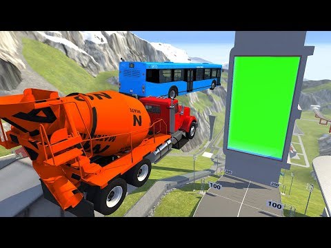 Heavy Vehicle High Speed Car Jump In Vertical Green Slime Pool Crash - BeamNG.drive High Speed Jump
