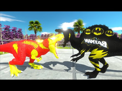 BATMAN SPINOSAURUS VS SHAZAM T-REX DEATH RUN - Animal Revolt Battle Simulator