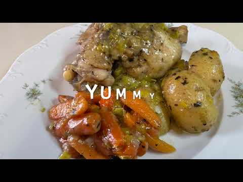BRAISED CHICKEN THIGHS WITH LEEKS POTATOES AND CARROTS