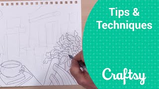 Sketching Interiors: How to Draw Plants in Ink Contour Drawings