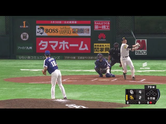 【6回裏】2試合連発!! ホークス・内川のホームランで反撃!! 2018/3/21 H-D