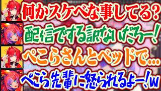 ヴィヴィちゃんがぺこら先輩とベッドで何かえっちな事をしてるんじゃないかと疑うアンジュww【ホロライブ/綺々羅々ヴィヴィ/アンジュカトリーナ/兎田ぺこら/宝鐘マリン/百鬼あやめ/壱百満天原サロメ】
