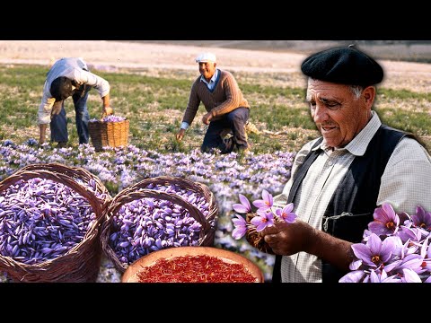 Safran. Die anspruchsvollste und sorgfältigste Arbeit auf den Feldern, um das rote Gold zu gewinnen