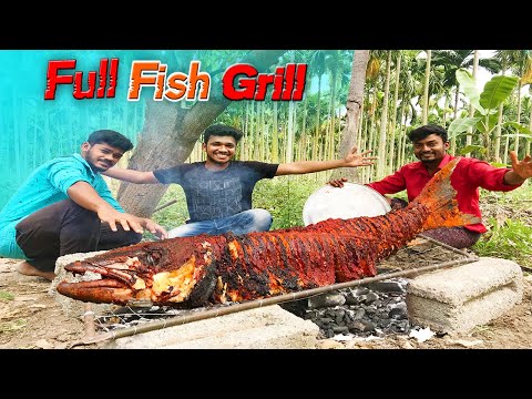 FULL FISH BBQ | Spicy BARRACUDA Recipe Cooking at Village | Spicy Fish Grill Recipe Cooking