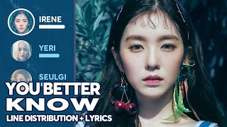 Red Velvet - You Better Know (Line Distribution + Lyrics Color Coded) PATREON REQUESTED