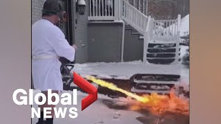 Kentucky man uses flamethrower to clear snow from driveway