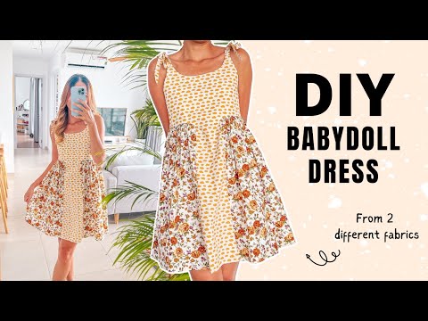 DIY Babydoll dress from 2 different fabrics | Step by...