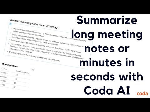 Summarize long meeting notes or meeting minutes into 5 bullet points with Coda AI + Template