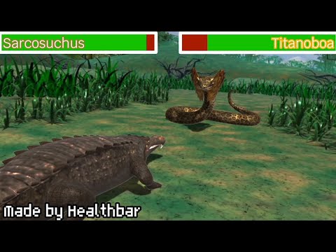 Sarcosuchus vs Titanoboa (@pong1977 ) With healthbars| Healthbar.