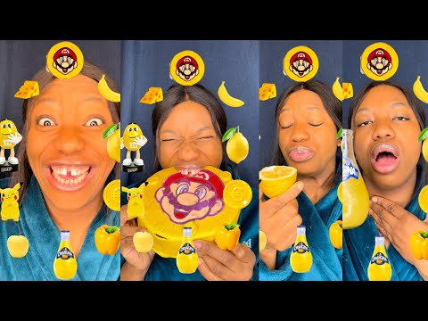 ASMR Feast with Mario Cake"#ASMR #MarioCake #ZestyEats #FoodSounds #TangyTreats #CakeWhisperer#emoji