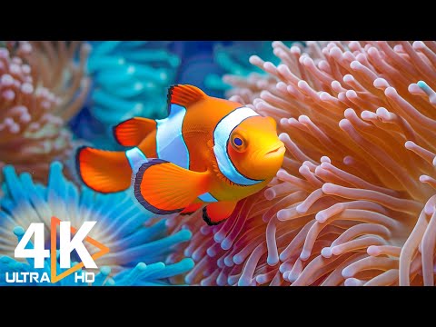 Aquarium 4K VIDEO (ULTRA HD) 🐠 Beautiful Coral Reef Fish - Relaxing Sleep Meditation Music #62