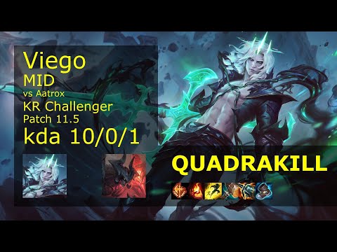 Viego Mid vs Aatrox - KR Challenger 10/0/1 Patch 11.5 Gameplay // [롤] 비에고 vs 아트록스 미드