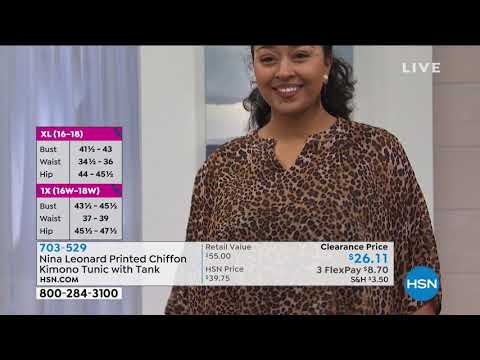 Nina Leonard Printed Chiffon Kimono Tunic with Tank