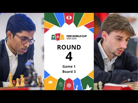 🇮🇳 Praggnanandhaa R – Daniil Dubov | FIDE World Cup 2025 | Round 4 | Game 1 | Board 3