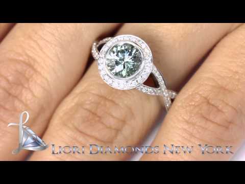 FD-181 - 2.19 Carat Fancy Blue Diamond Engagement Ring 18k White Gold Pave Halo