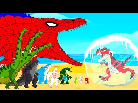 How to Rescue SPIDERMAN DINOSAUR T-REX from Freezing (-1000C)? | Godzilla Cartoon Compilation