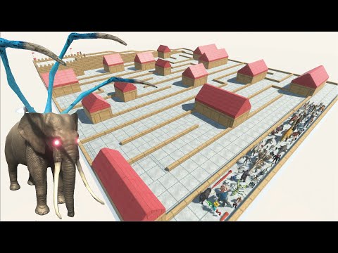 ESCAPE FROM ALIEN ELEPHANT - HOUSES MAZE COURSE - LAST SURVIVOR - Animal Revolt Battle Simulator