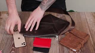 Стильна чоловіча сумка на плечі із натуральної шкіри Grande Pelle 11669 коричнева