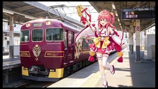 電車旅行する角巻わため水宮枢さくらみこakziおちこさんみずくんの