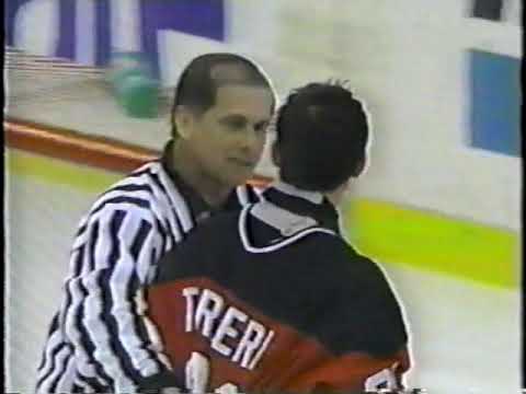 Randy McKay vs Brent Hughes / Hughes bodychecks Chris Terreri