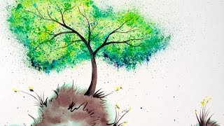 Bella's Wishing Tree painting tutorial Easy Splatter art Crayola watercolors