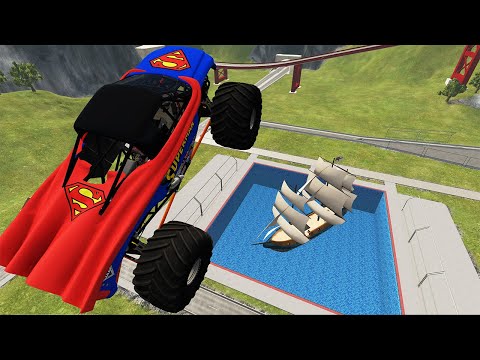 Monster Truck vs Giant Pit Car Crashes & Destruction #8 – BeamNG.Drive