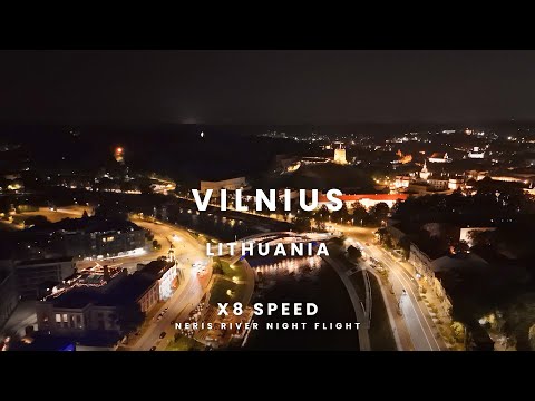 Vilnius | Lithuania | Neris river night flight | 4K | x8