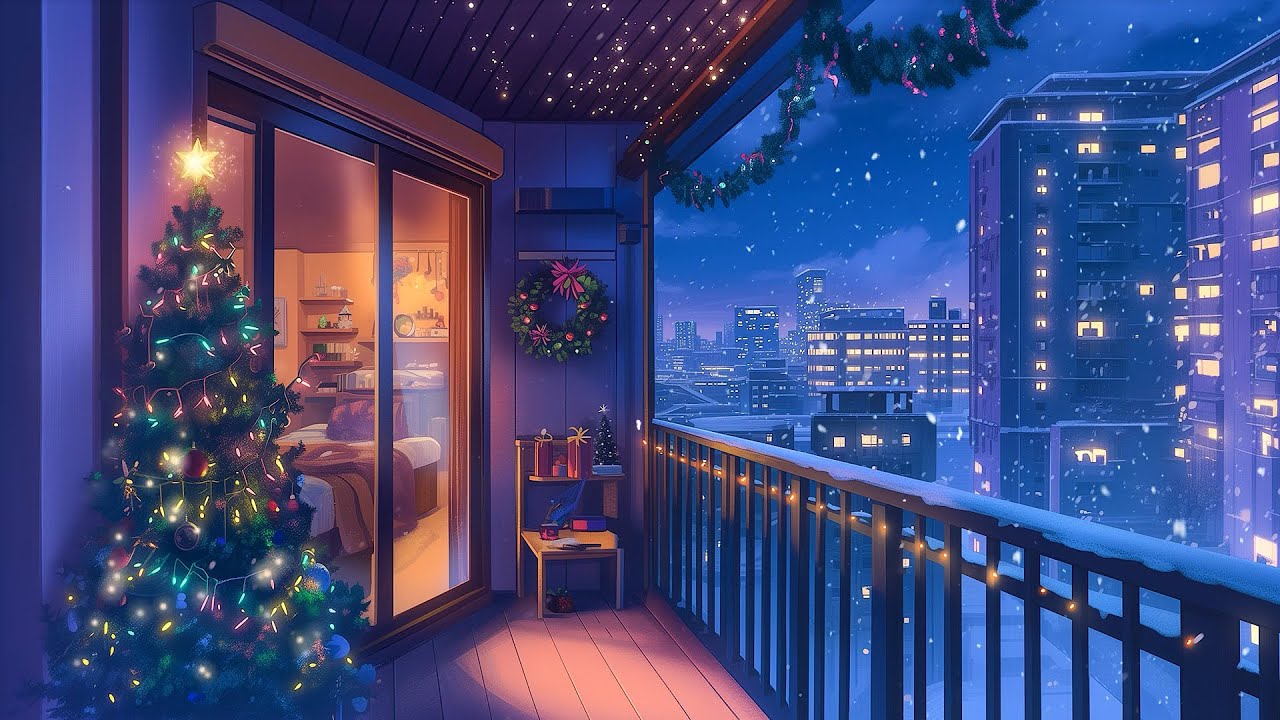 Balcony Snowy Night 🎄 Lofi Winter Vibes 🎄 Christmas Lofi Songs To Listen While Waiting For Christmas