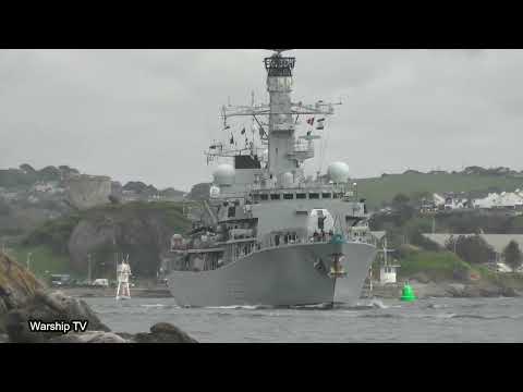 HMS RICHMOND F239 WITH HER BLUE BOW ENTERS DEVONPORT NAVAL BASE AT DEVILS POINT POOL 12-5-22