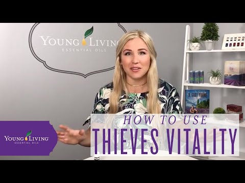 Part of a video titled How to Use Thieves Vitality Essential Oil by Young Living - YouTube