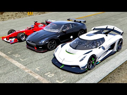 Koenigsegg Jesko vs Nissan GTR Nismo vs Ferrari F1 2000 - Drag Race
