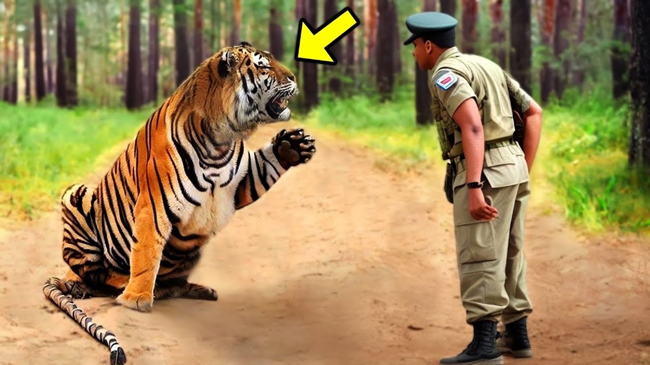 Tiger begs soldier for help. When he realizes why, he is speechless