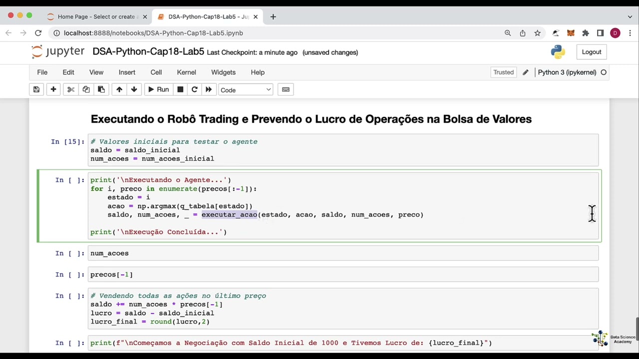 Lab 5 - Executando o Robô Trading e Prevendo o Lucro de Operações na Bolsa de Valores