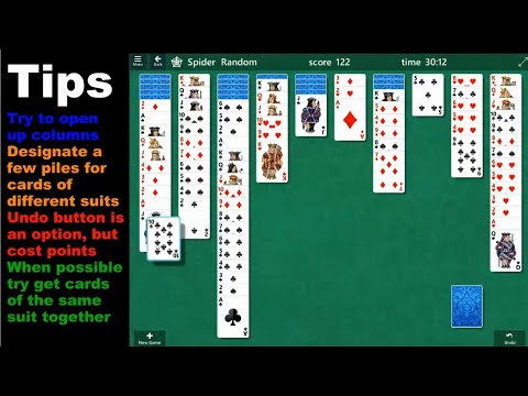 Spider solitaire gameplay with tips and analysis (difficult 4 suits) - YouTube