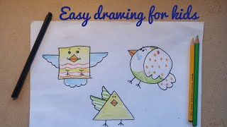 EASY birds DRAWING for KIDS with GEOMETRIC shapes