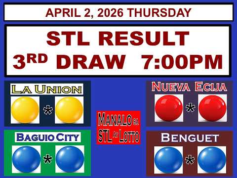 STL 3RD Draw 7PM Result STL La Union Nueva Ecija Baguio Benguet APRIL 2, 2026 THURSDAY