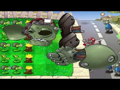 99 Threepeater +  99 Gatling Pea vs Dr. Zomboss in  Day time Battieground | Plants In Peril Plus 1.1