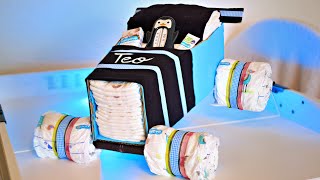 Baby Shower Idea - DIY Boys Diaper Cake - How to make a Race Car Diaper Cake