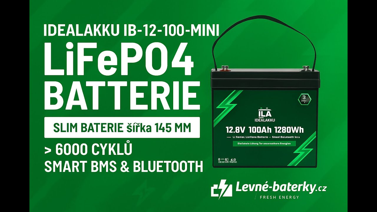 Idealakku IB-12-100-MINI – LiFePO4 baterie 12,8 V / 100 Ah | Bluetooth Smart BMS | Kompaktní síla!