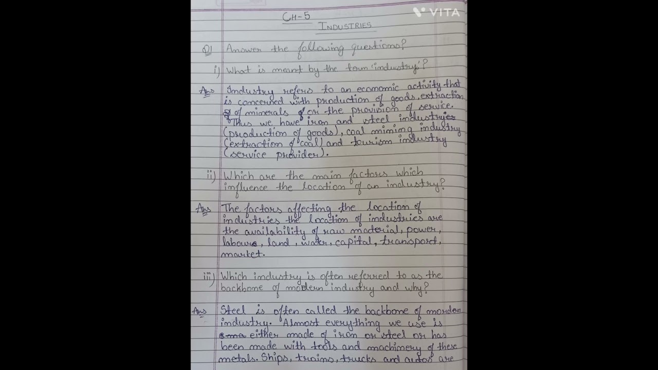 Question/Answer Ch-5 Industries Social science (Geography) class-8th (NCERT)