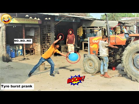 Tyre Blast Prank with Popping Balloons ~ CRAZY REACTION with  Balloon   Prank