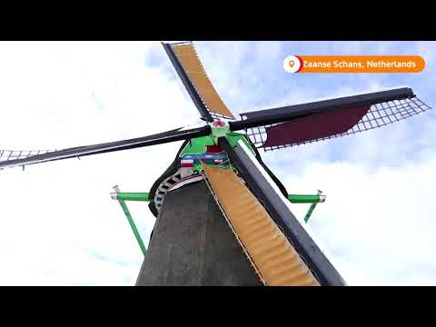 雪と太陽がオランダの風車を明るくする (Snow and sunshine brighten up Dutch windmills)