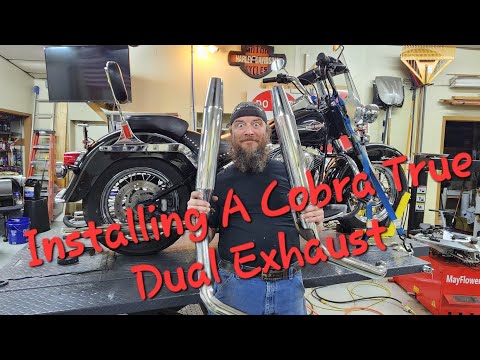 Installing a Cobra true dual exhaust on a Heritage Softail.