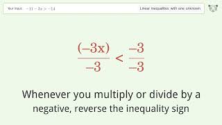 Solving Linear Inequalities: -11-3x is Greater Than  -14