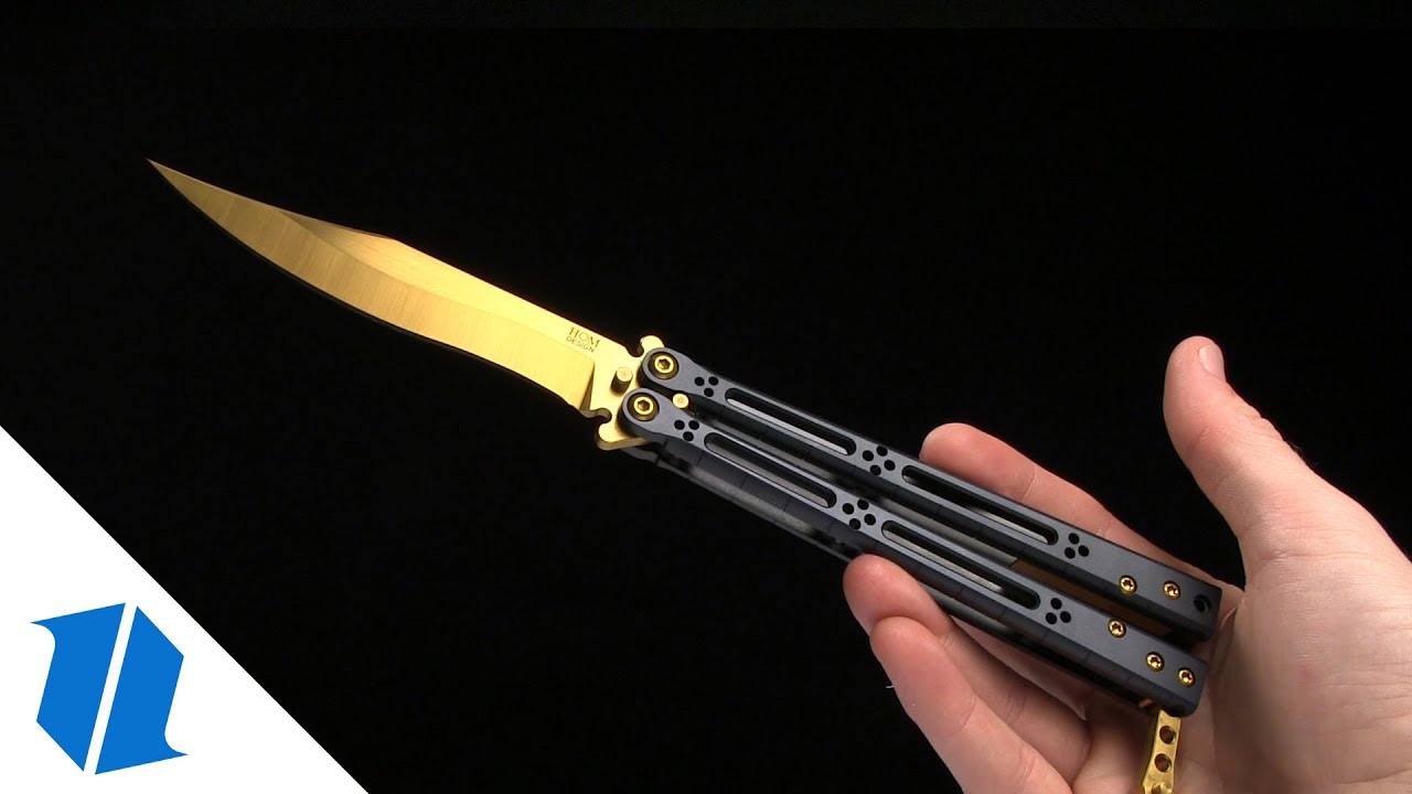 Hom Design Basilisk Elite Balisong Butterfly Knife PVD Ti (4.6" Gold)