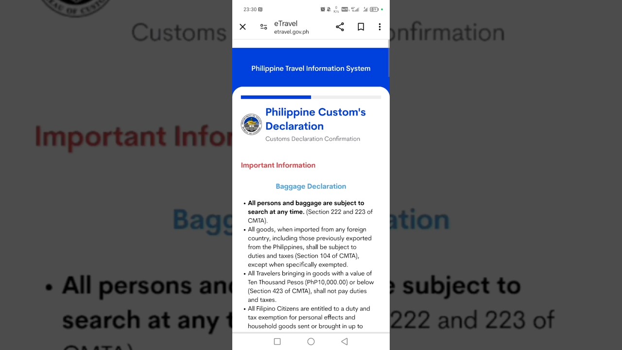 E travel Baggage Declaration as of May 2024/ OFW/DH/FDH