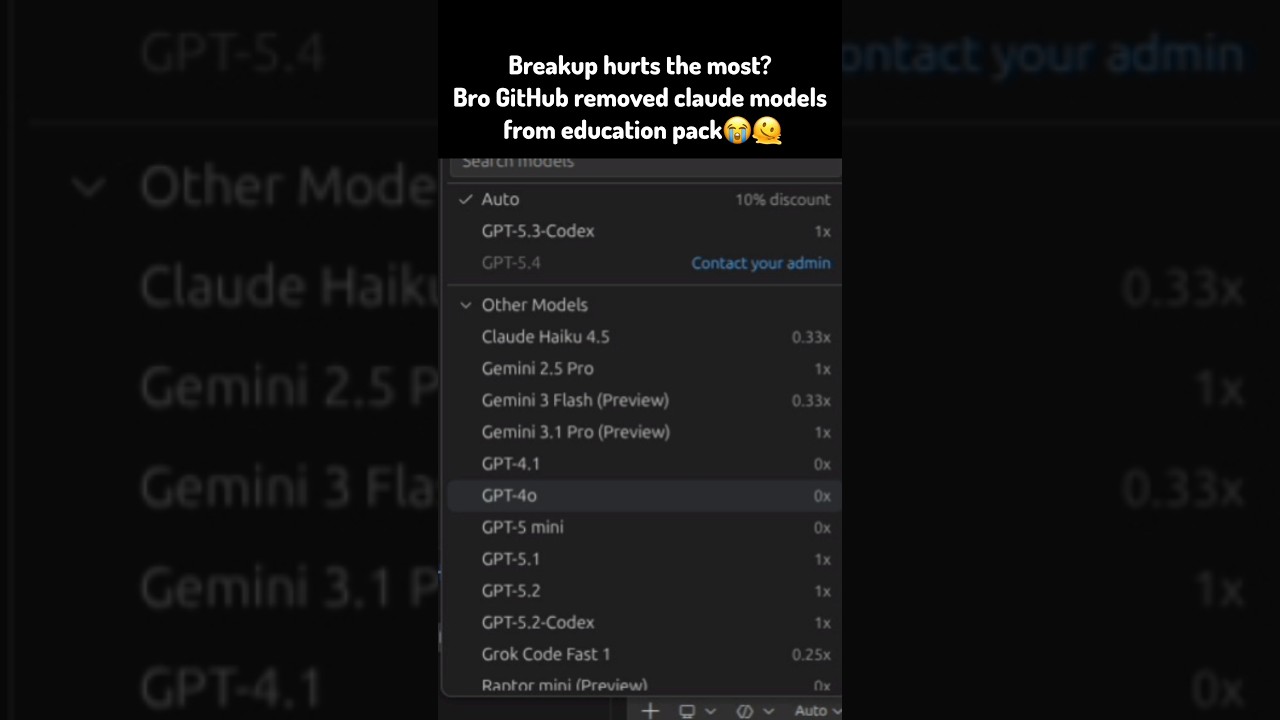 GitHub stopped giving premium copilot models in education pack 😭 #claude #github #copilot