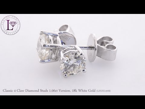 Classic 4 Claw Diamond Studs 1.00ct Version, 18k White Gold (LFXYE1978)